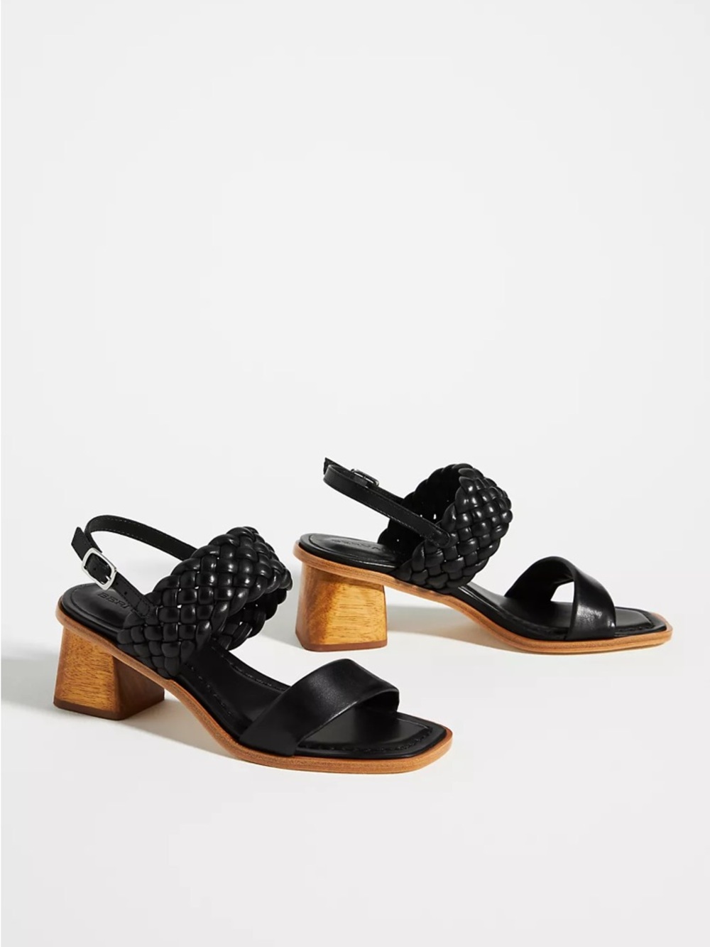 Bernardo Black Braided Leather Block Heel Sandals-Anthropologie collaboration